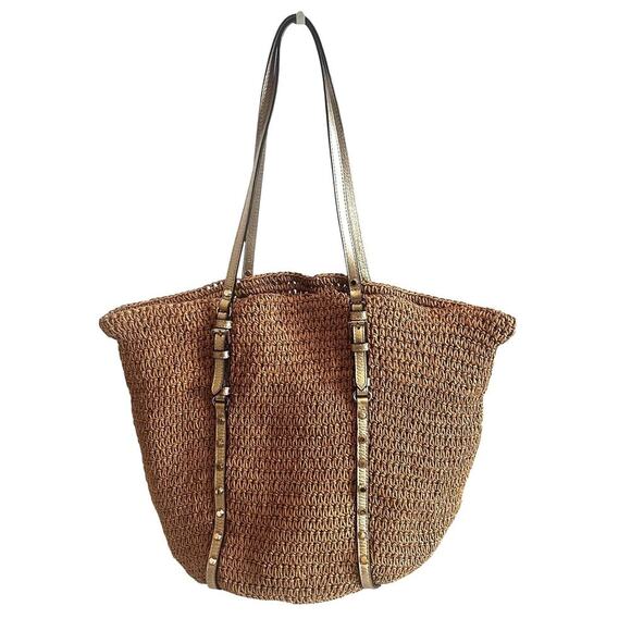 MICHAEL Michael Kors Large Studded Straw Shopper Tote Bag - Picture 2 of 9